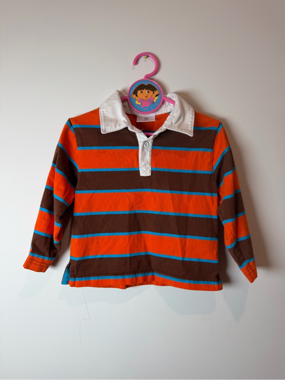 Hanna Andersson Orange, Brown & Blue Striped Long-Sleeve Polo Size 100